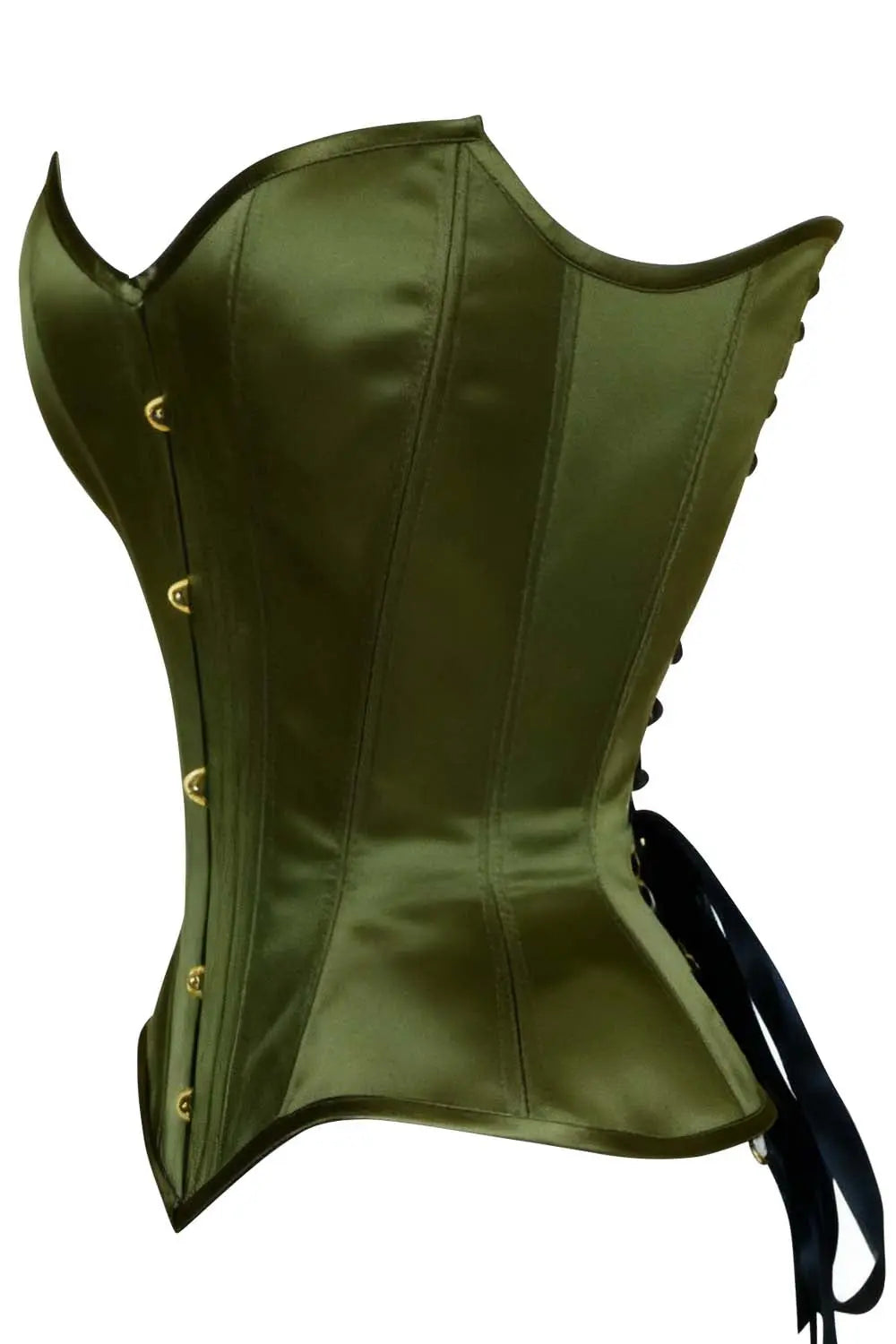 Corset Delandra Overbust din satin olive – siluetă sculptată și eleganță sofisticată
