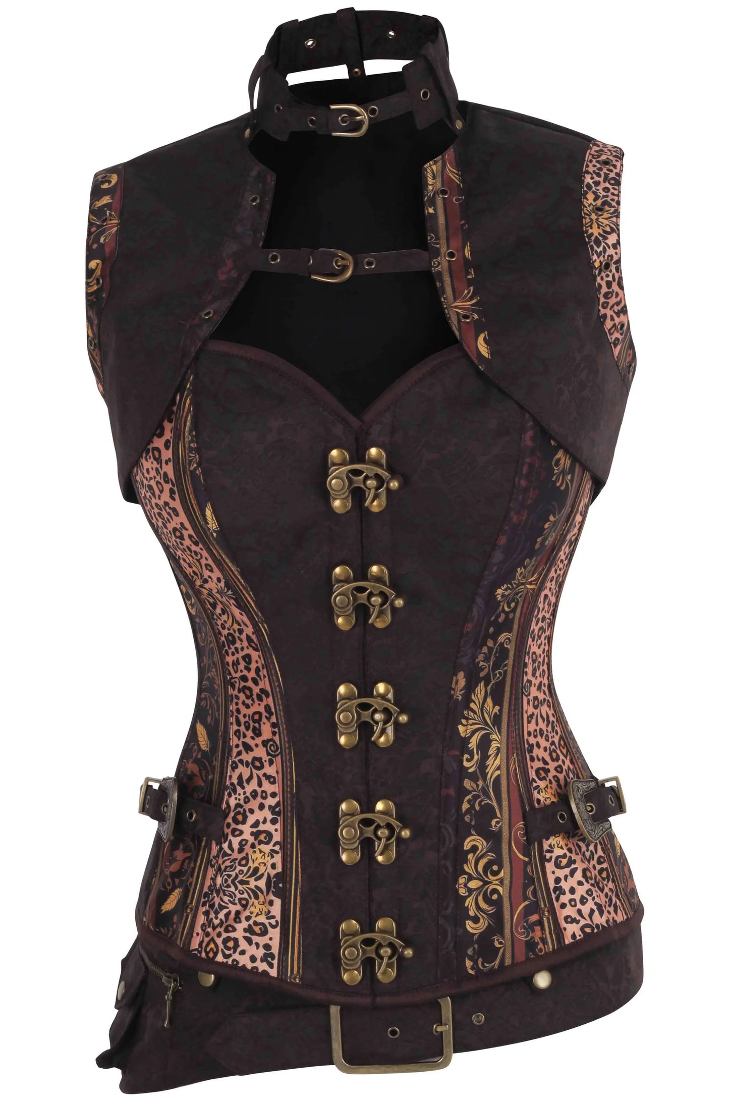 Sharita Steampunk Leopard Baroque Overbust Corset – eleganță gotică și stil îndrăzneț