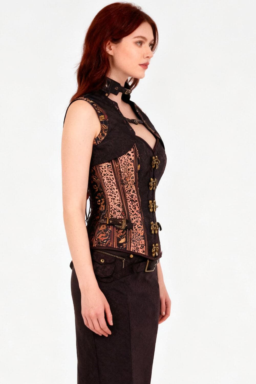Sharita Steampunk Leopard Baroque Overbust Corset – eleganță gotică și stil îndrăzneț