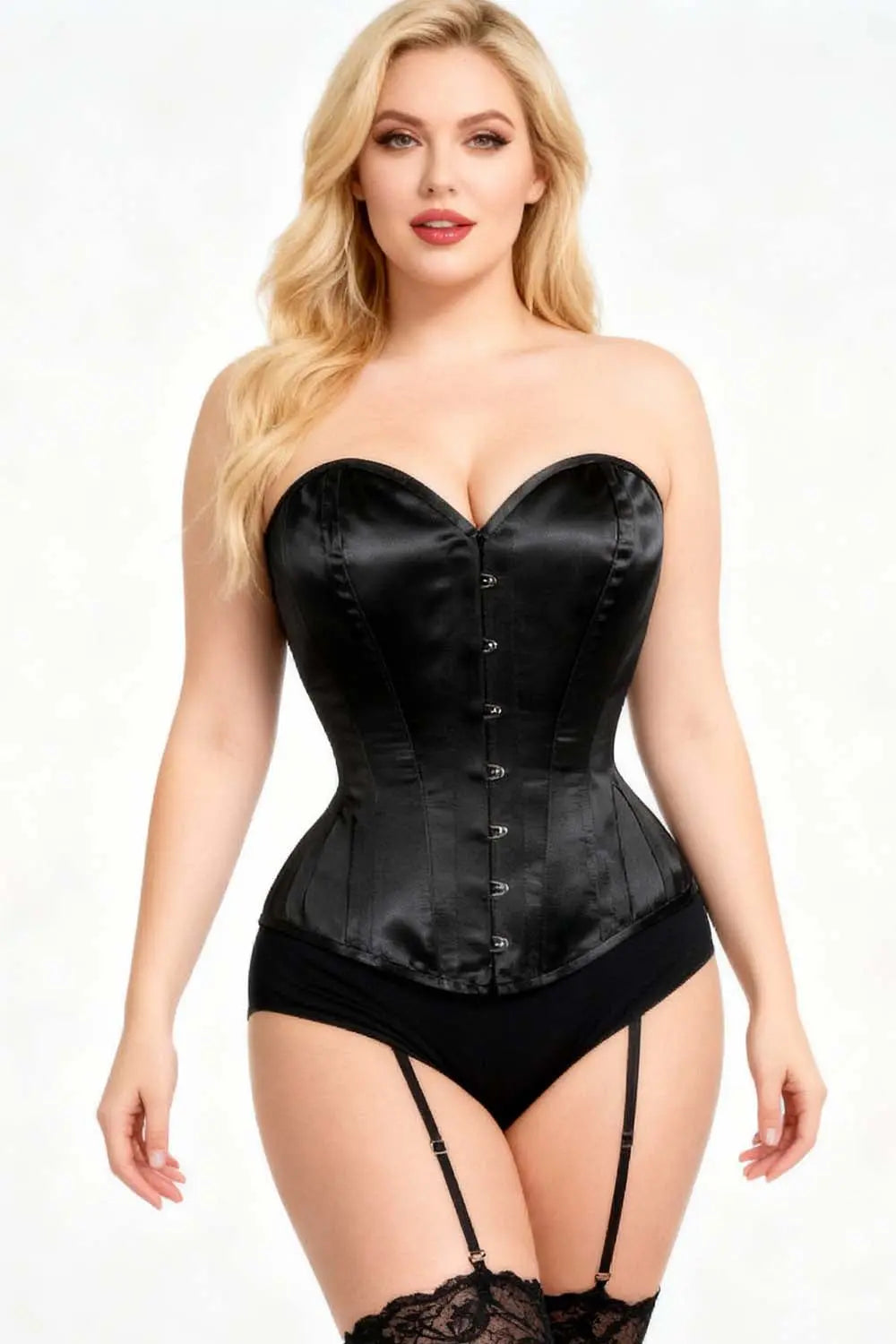 Corset Arnisha Overbust din satin negru – eleganță gotică și siluetă perfect conturată