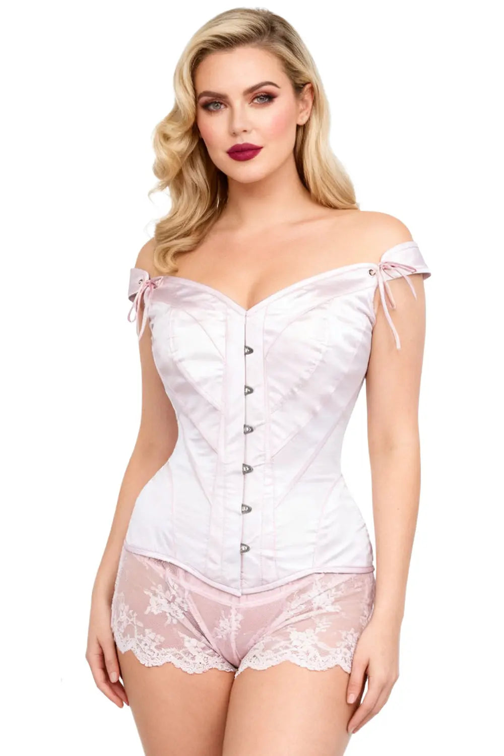 Corset Brittanni Overbust din satin roz cu bretele – feminitate delicată și susținere elegantă