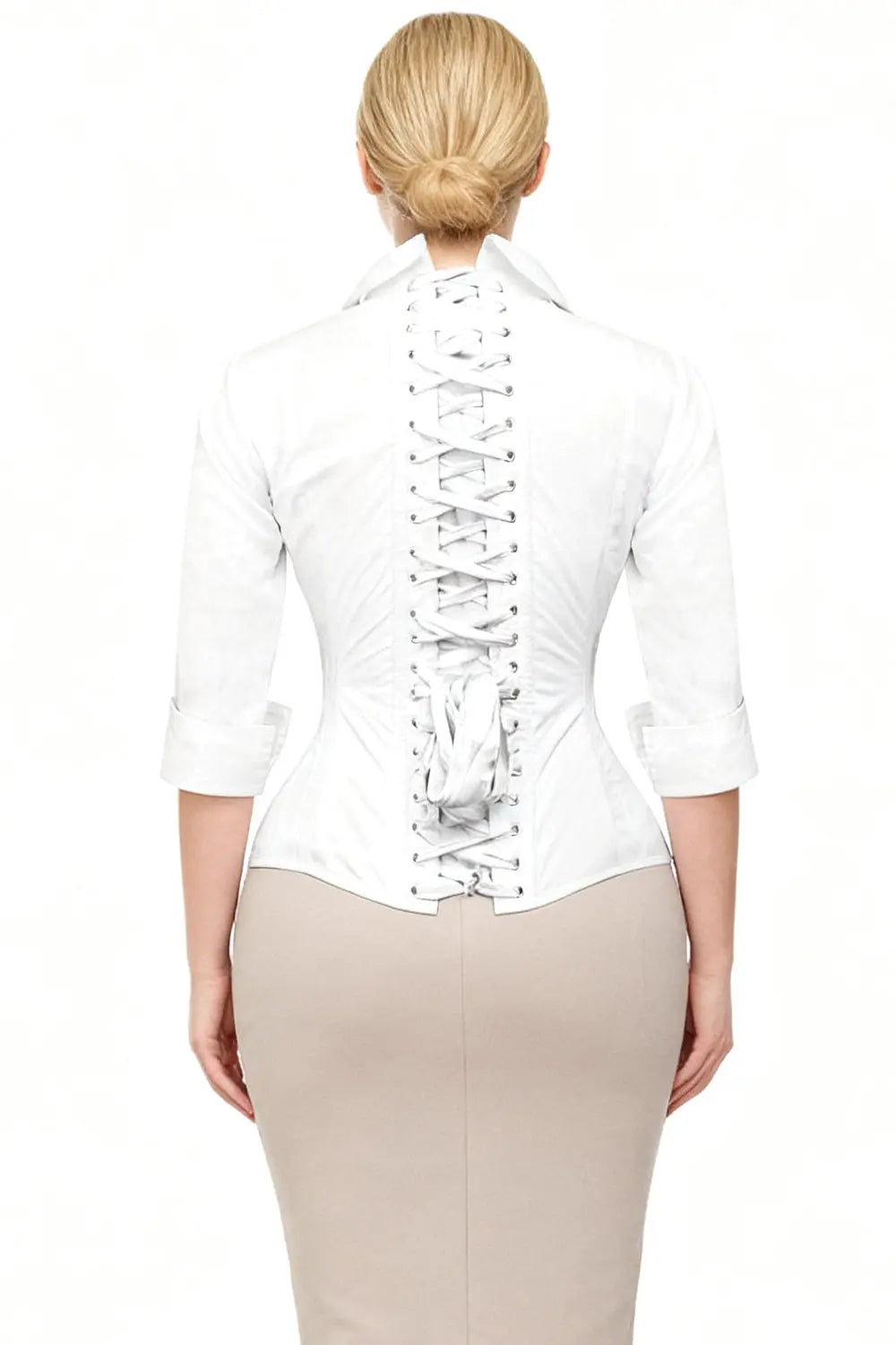 Corset tip cămașă Shirlene Overbust alb din bumbac – eleganță modernă și confort zilnic