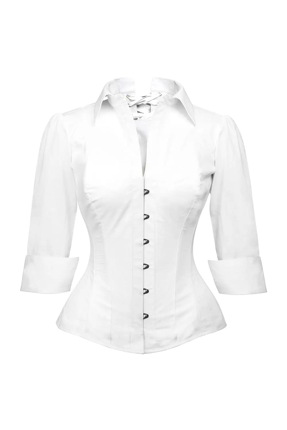 Corset tip cămașă Shirlene Overbust alb din bumbac – eleganță modernă și confort zilnic