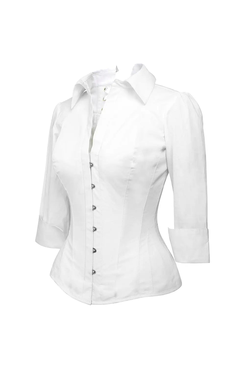Corset tip cămașă Shirlene Overbust alb din bumbac – eleganță modernă și confort zilnic