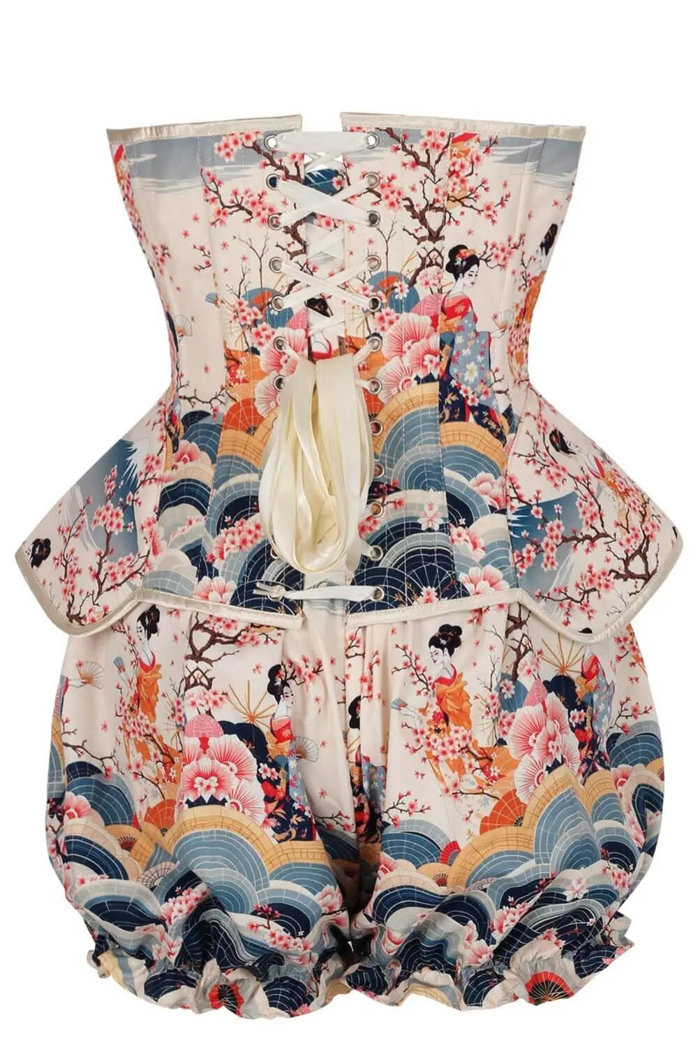Chelsei Oriental Geisha Blossom Corset și Pantaloni Scurți Bufanți Set