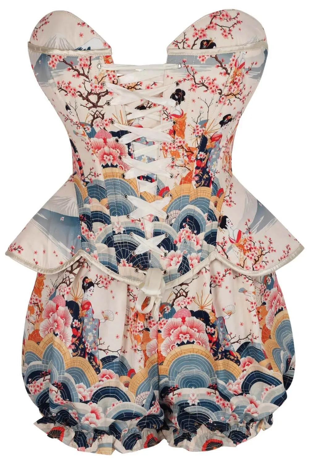 Chelsei Oriental Geisha Blossom Corset și Pantaloni Scurți Bufanți Set