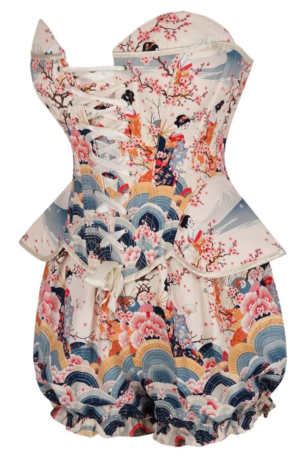Chelsei Oriental Geisha Blossom Corset și Pantaloni Scurți Bufanți Set
