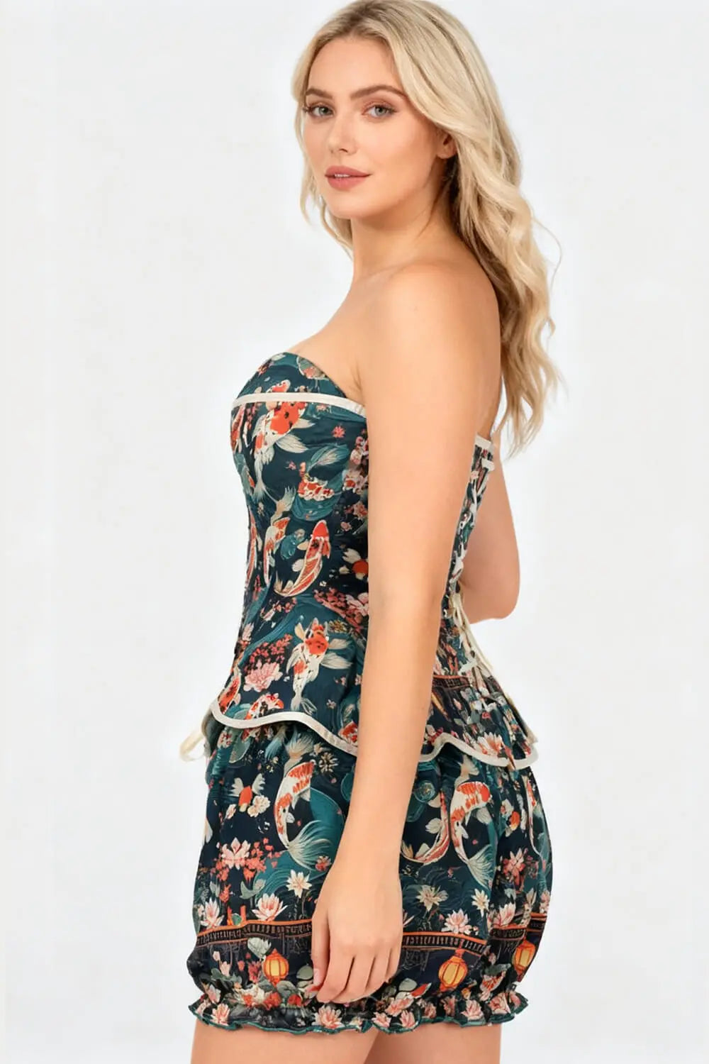Danise Oriental Koi Garden Corset și Pantaloni Scurți Bufanți Set