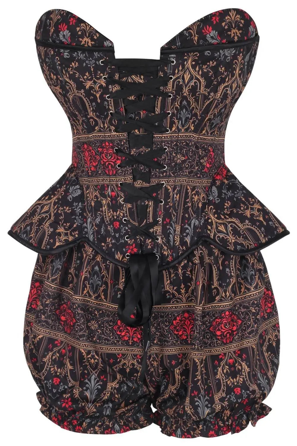 Telisha Gothic Baroque Rose Corset și Pantaloni Scurți Bufanți Set