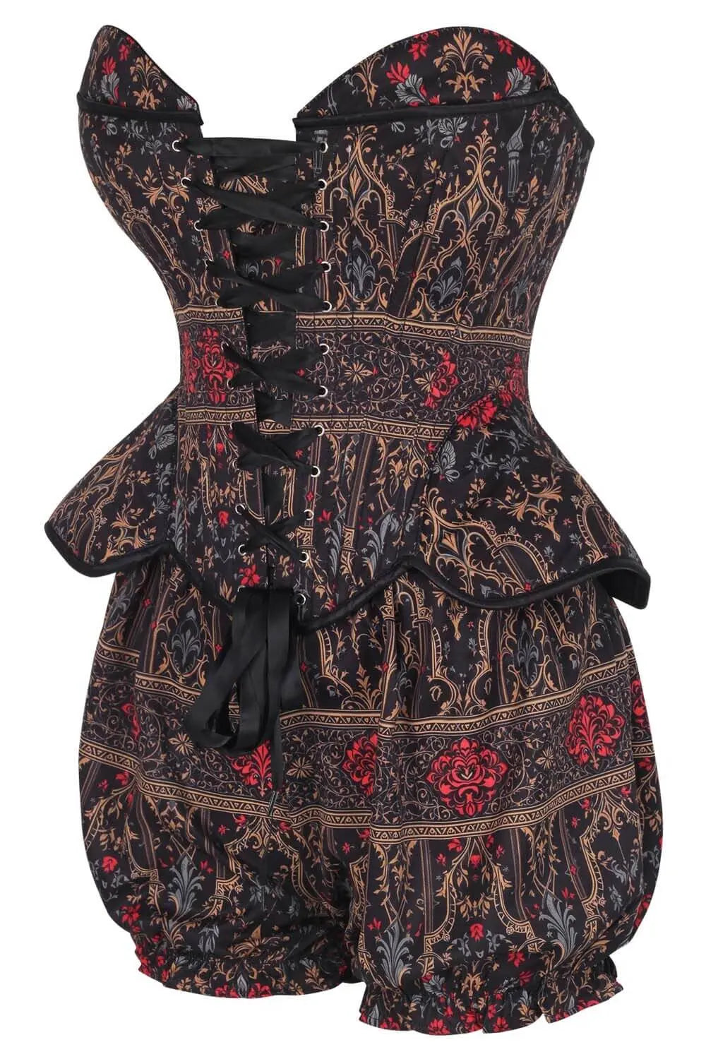 Telisha Gothic Baroque Rose Corset și Pantaloni Scurți Bufanți Set