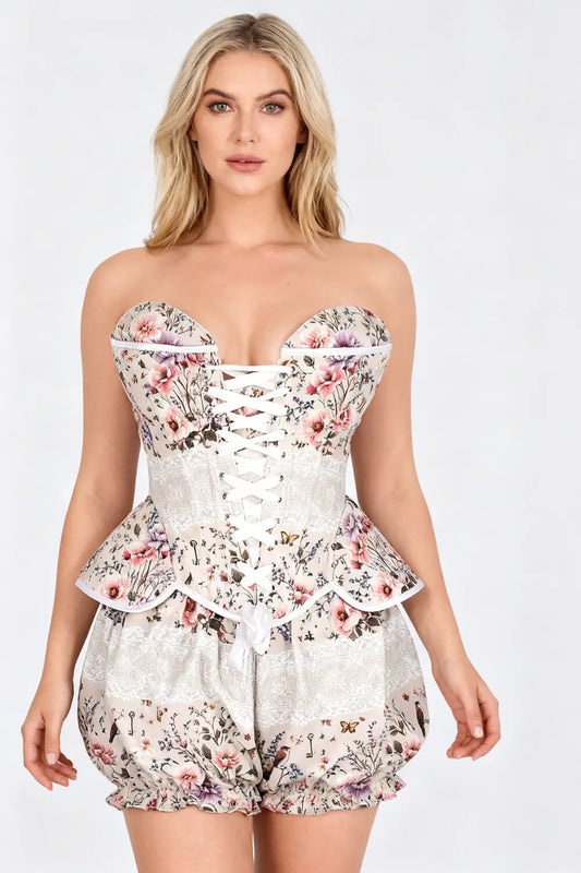 Denica Vintage Meadow Floral Corset și Pantaloni Scurți Bufanți Set