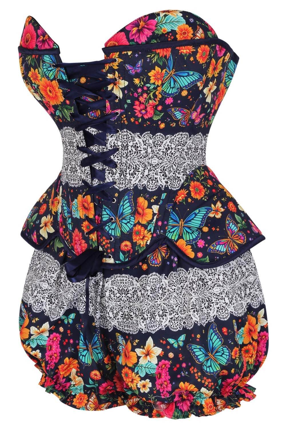 Averill Midnight Butterfly Garden Corset și Pantaloni Scurți Bufanți Set