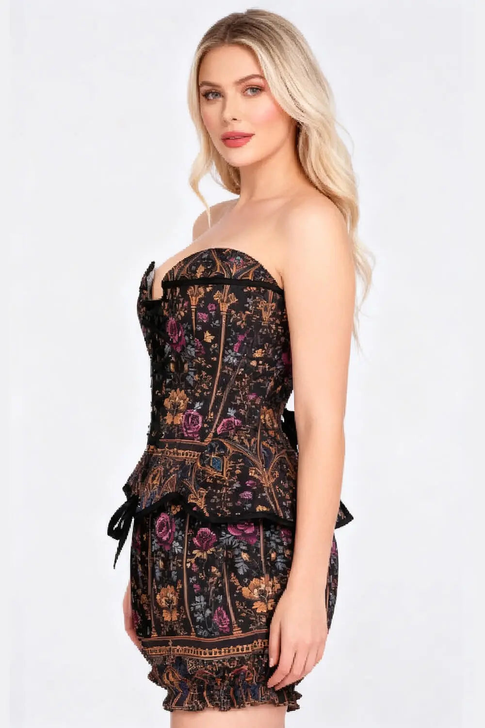 Terilynn Victorian Rose Noir Corset și Pantaloni Scurți Bufanți Set