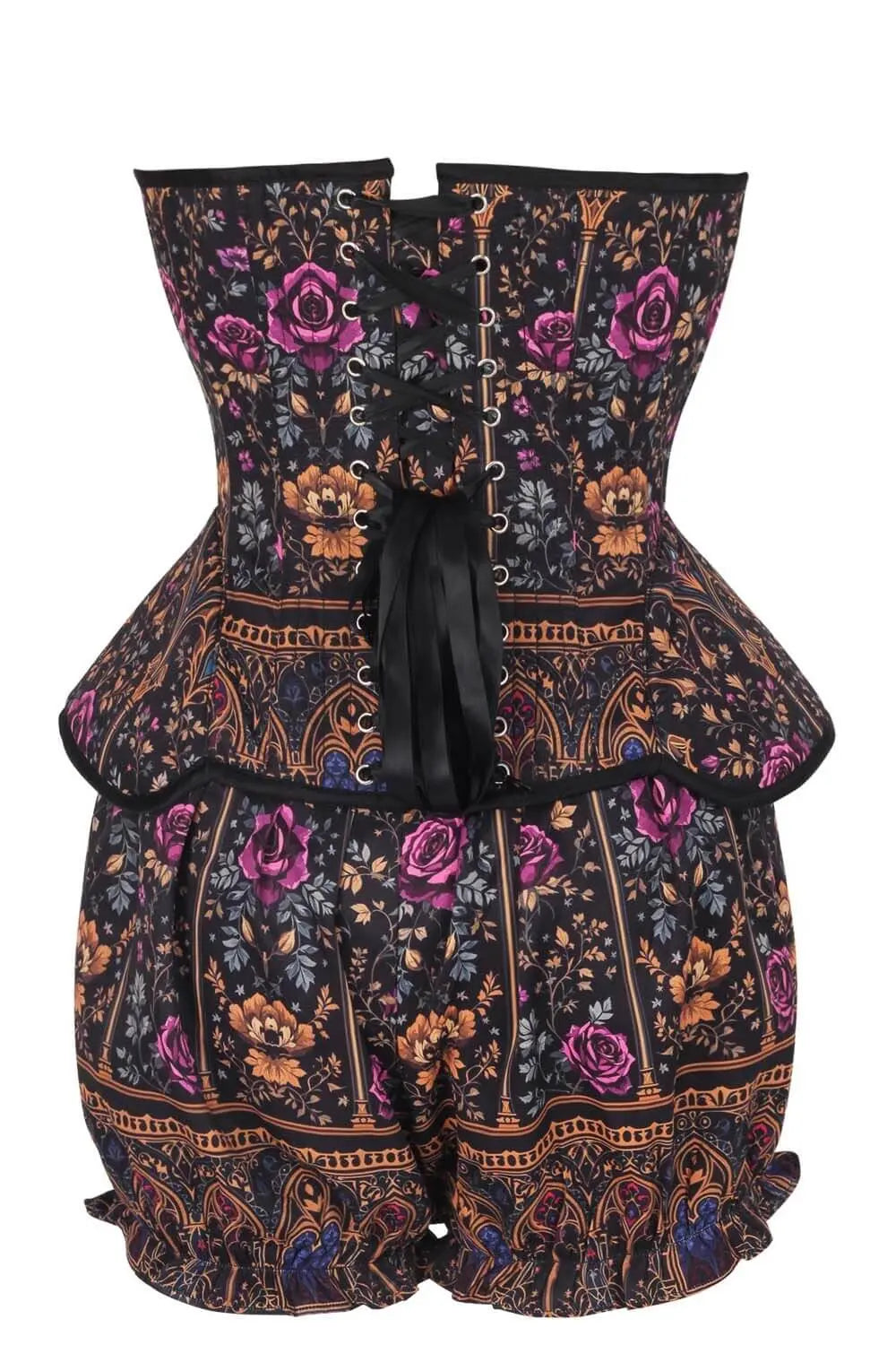 Terilynn Victorian Rose Noir Corset și Pantaloni Scurți Bufanți Set