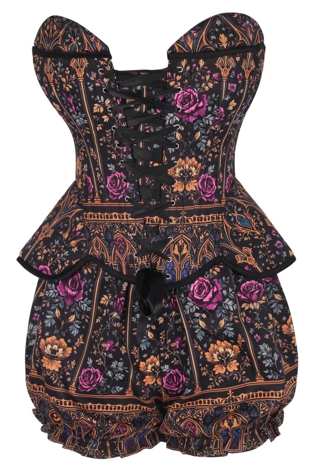 Terilynn Victorian Rose Noir Corset și Pantaloni Scurți Bufanți Set
