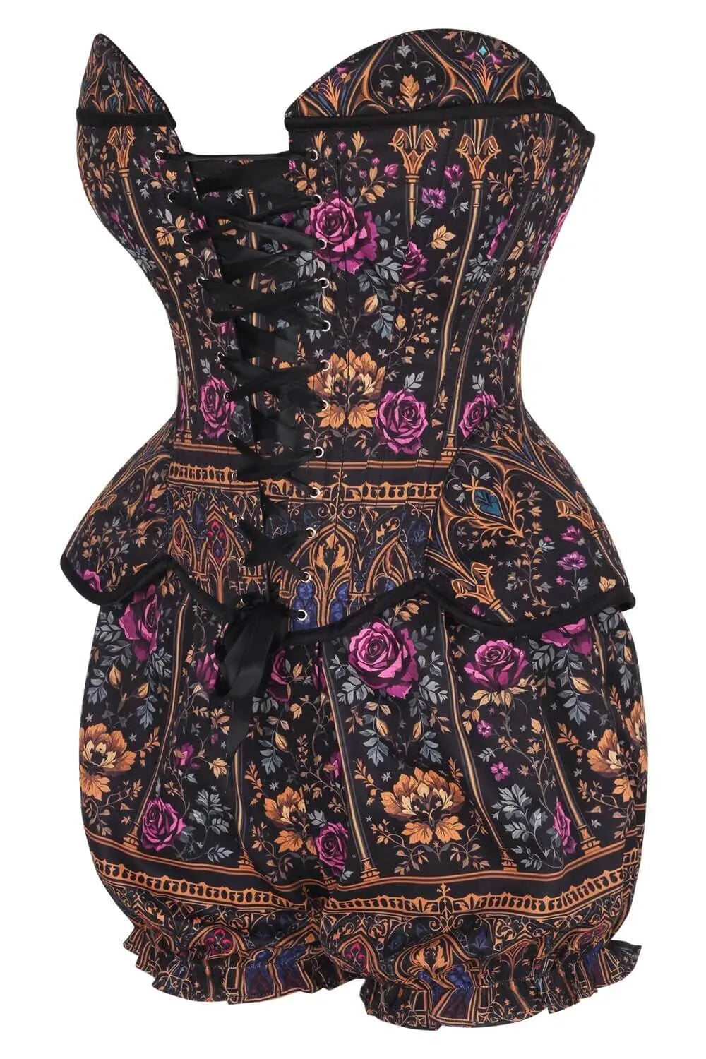 Terilynn Victorian Rose Noir Corset și Pantaloni Scurți Bufanți Set