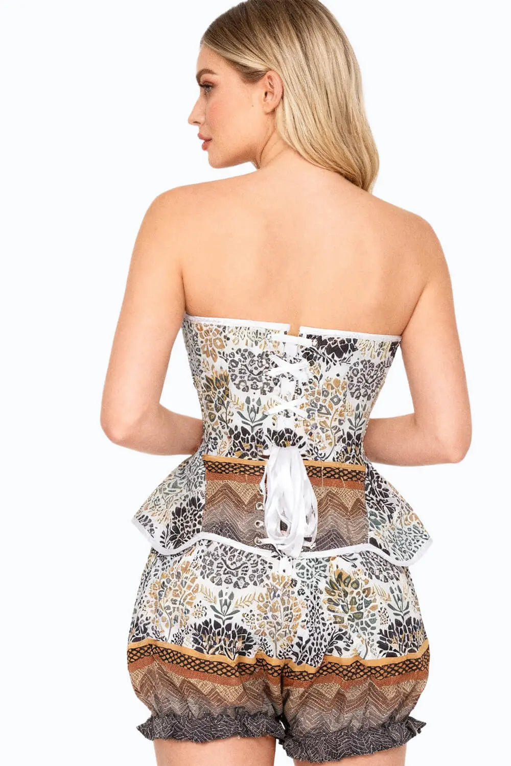 Sayaka Botanical Safari Print Corset și Pantaloni Scurți Bufanți Set