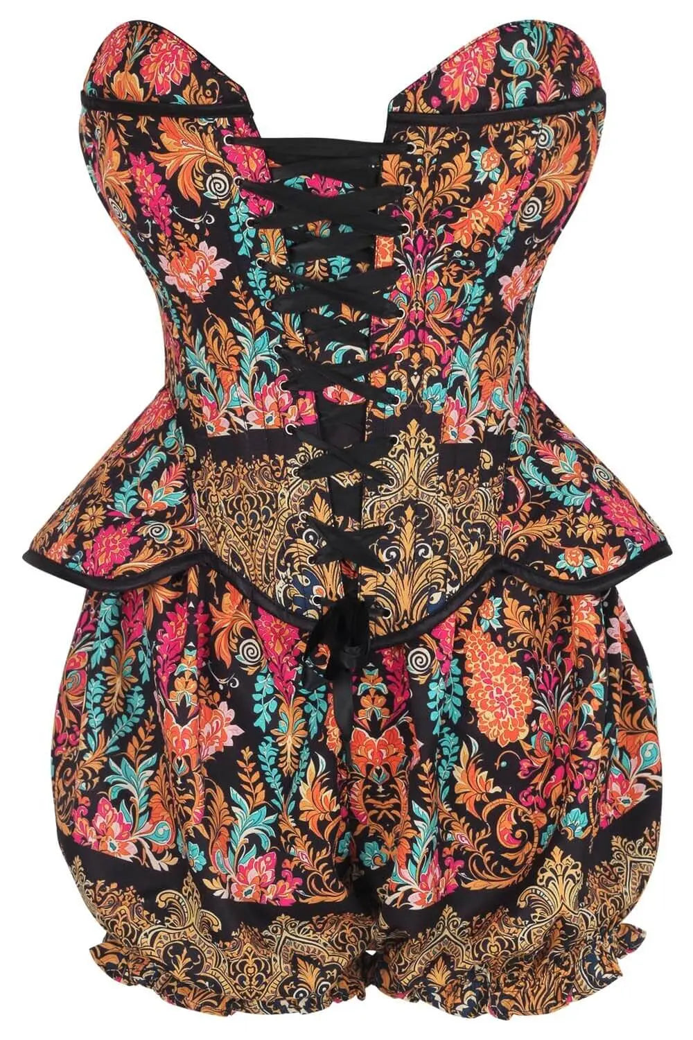 Jazette Bohemian Baroque Floral Corset și Pantaloni Scurți Bufanți Set