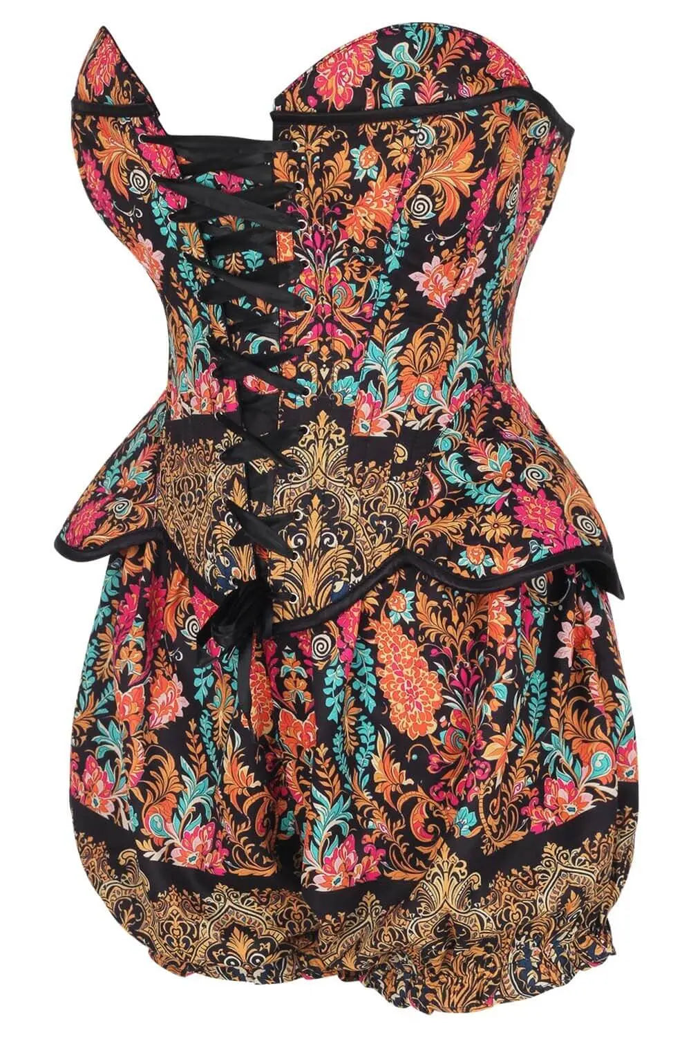 Jazette Bohemian Baroque Floral Corset și Pantaloni Scurți Bufanți Set