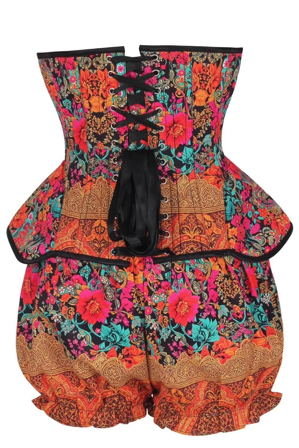 Jolean Vibrant Floral Baroque Corset și Pantaloni Scurți Bufanți Set