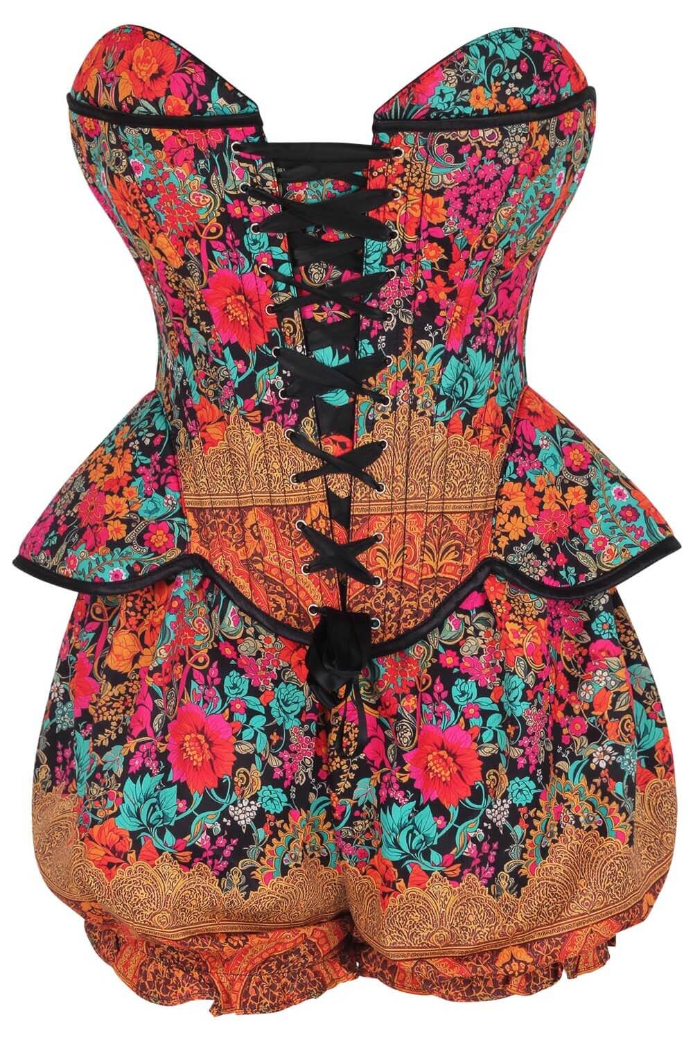 Jolean Vibrant Floral Baroque Corset și Pantaloni Scurți Bufanți Set