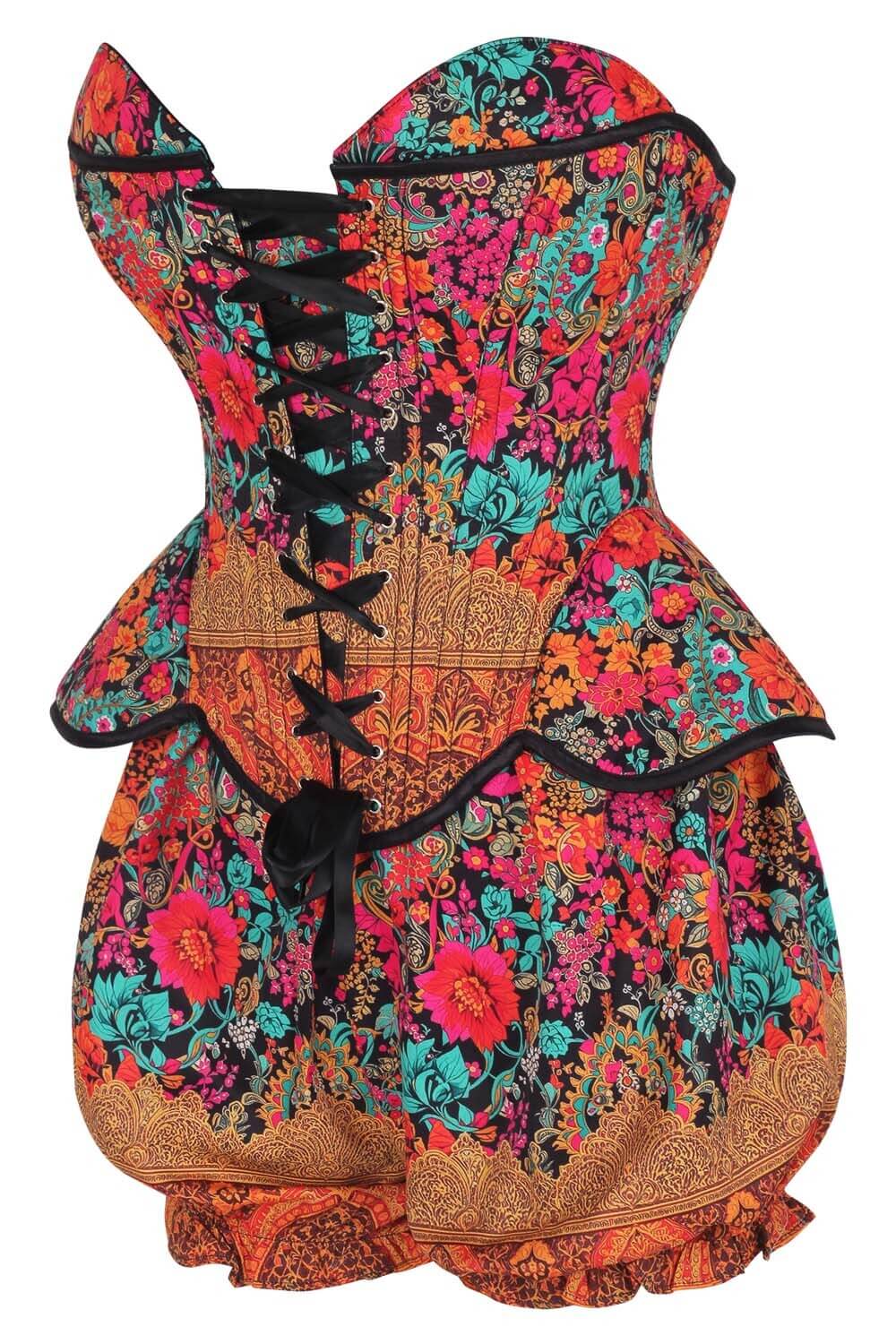 Jolean Vibrant Floral Baroque Corset și Pantaloni Scurți Bufanți Set