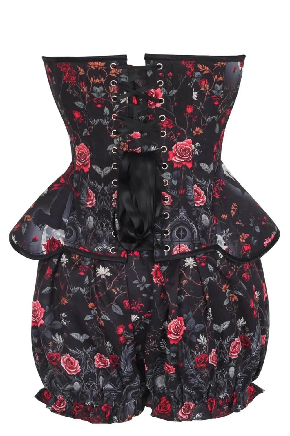 Darolyn Midnight Raven Floral Corset & Pantaloni Scurți Bufanți Set