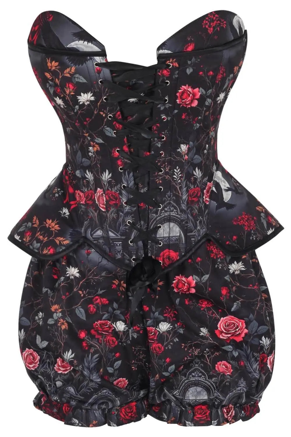 Darolyn Midnight Raven Floral Corset & Pantaloni Scurți Bufanți Set