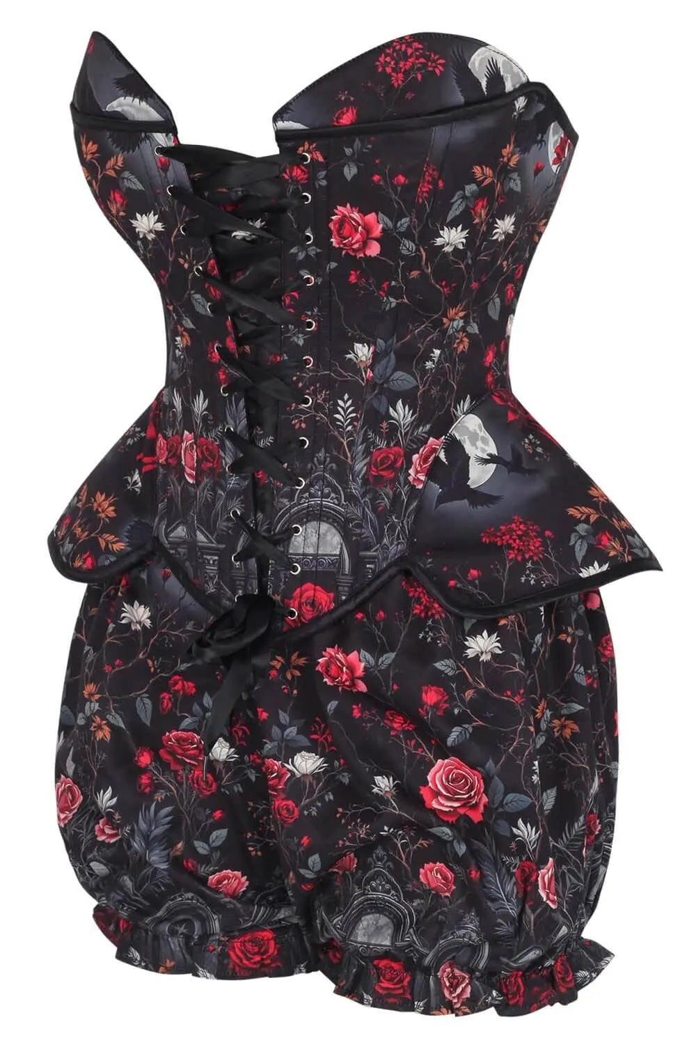 Darolyn Midnight Raven Floral Corset & Pantaloni Scurți Bufanți Set