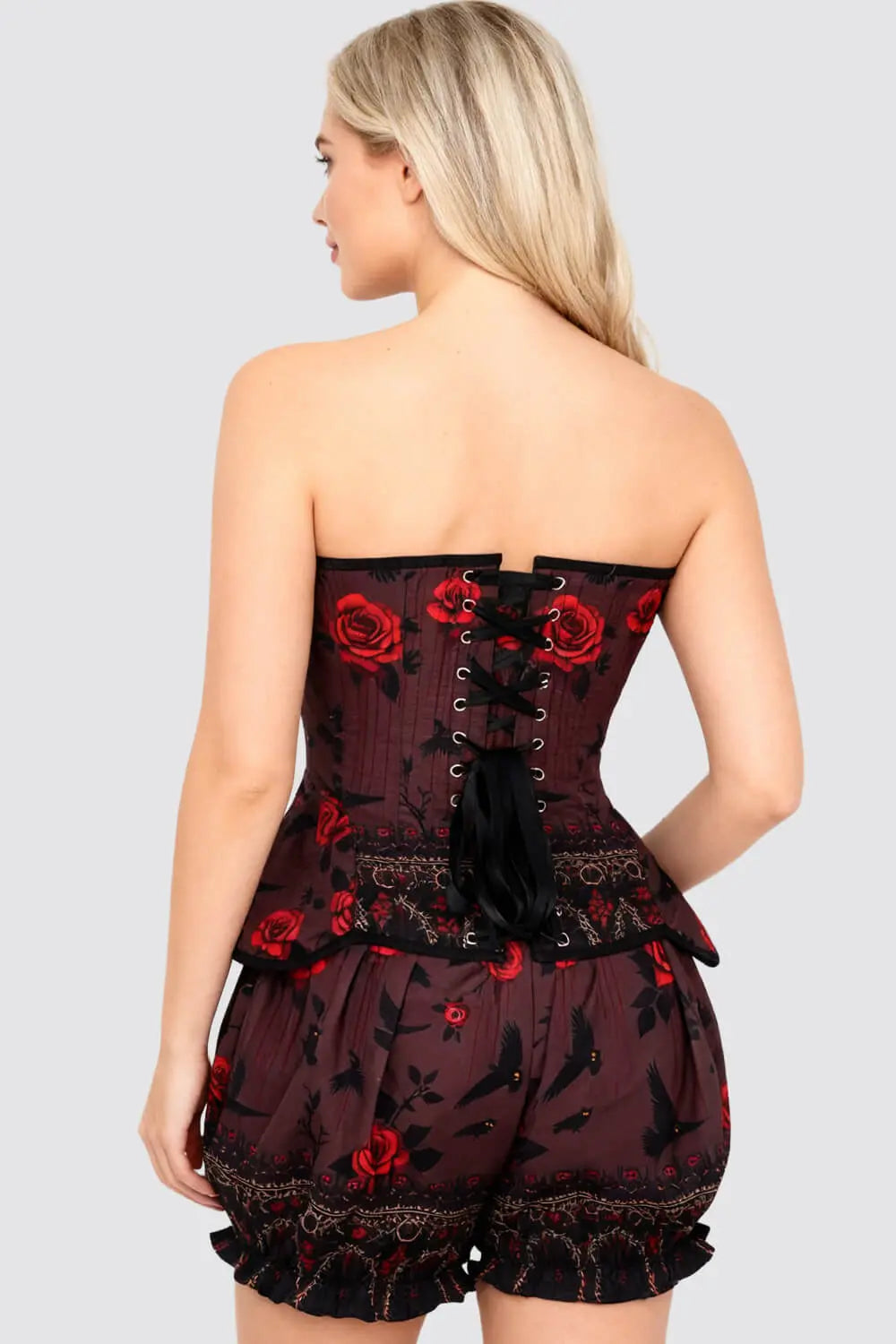 Brandalynn Crimson Night Owl Corset & Pantaloni Scurți Bufanți Set