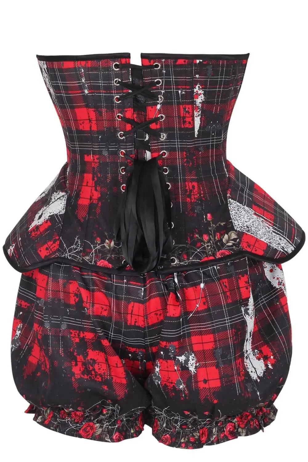 Whittnie Grunge Tartan Corset & Pantaloni Scurți Bufanți Set – Stil rebel cu influențe grunge