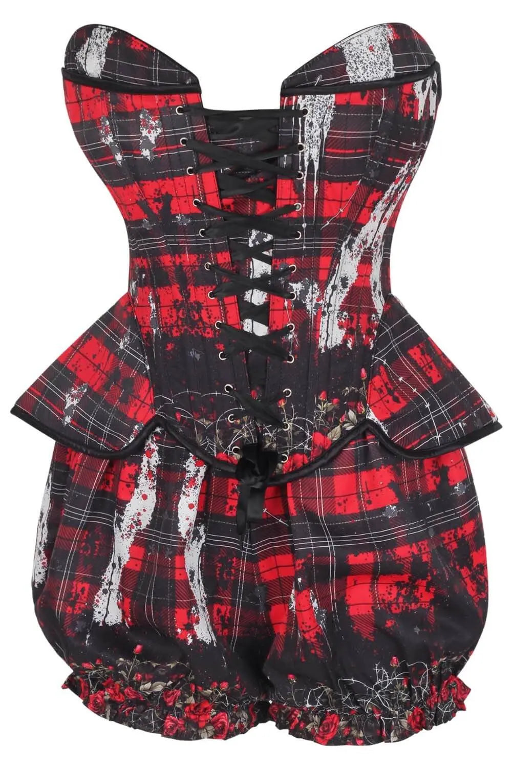 Whittnie Grunge Tartan Corset & Pantaloni Scurți Bufanți Set – Stil rebel cu influențe grunge