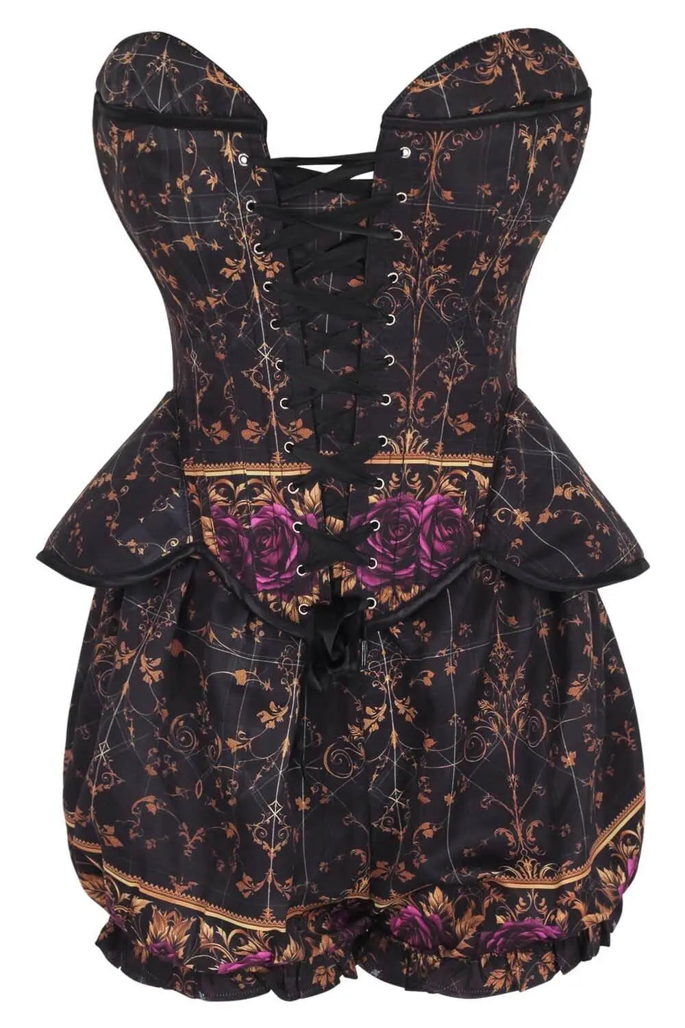 Kaylanne Baroque Noir Rose Corset & Pantaloni Scurți Bufanți Set – Eleganță sofisticată cu influențe baroce