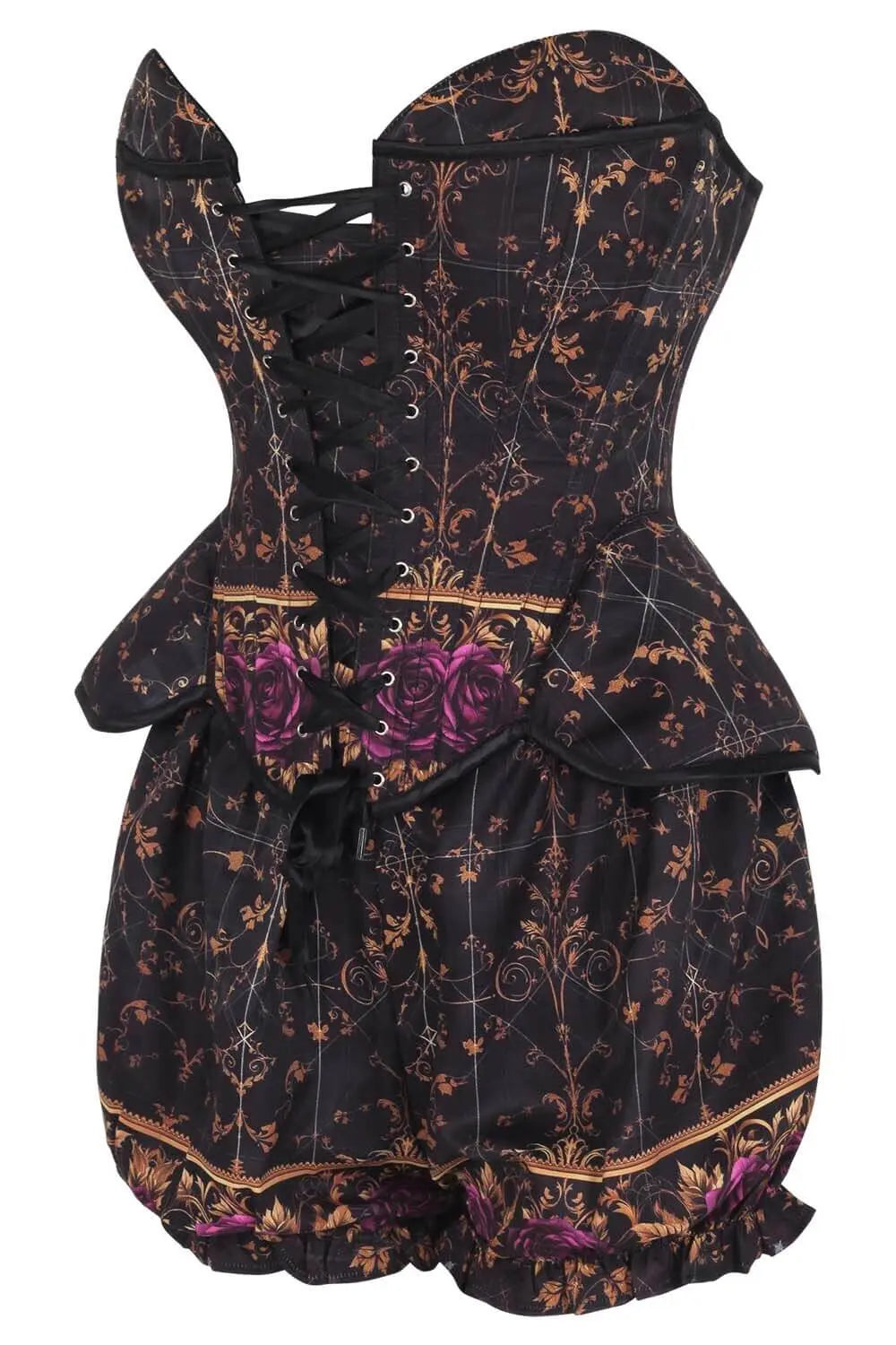 Kaylanne Baroque Noir Rose Corset & Pantaloni Scurți Bufanți Set – Eleganță sofisticată cu influențe baroce