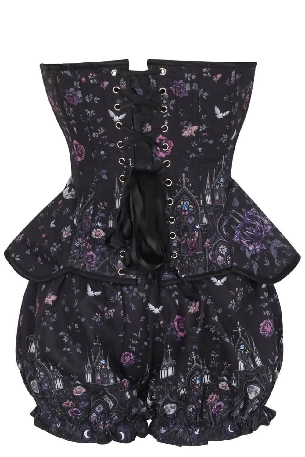 Set corset Arlean Gothic Cathedral Rose si pantaloni scurți bufanți – romantism gotic și eleganță dramatică