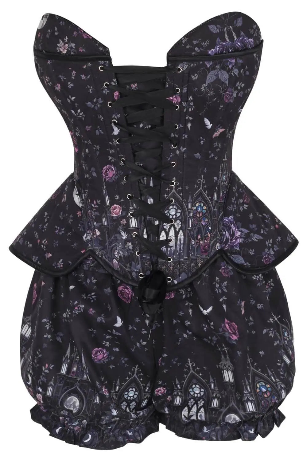 Set corset Arlean Gothic Cathedral Rose si pantaloni scurți bufanți – romantism gotic și eleganță dramatică