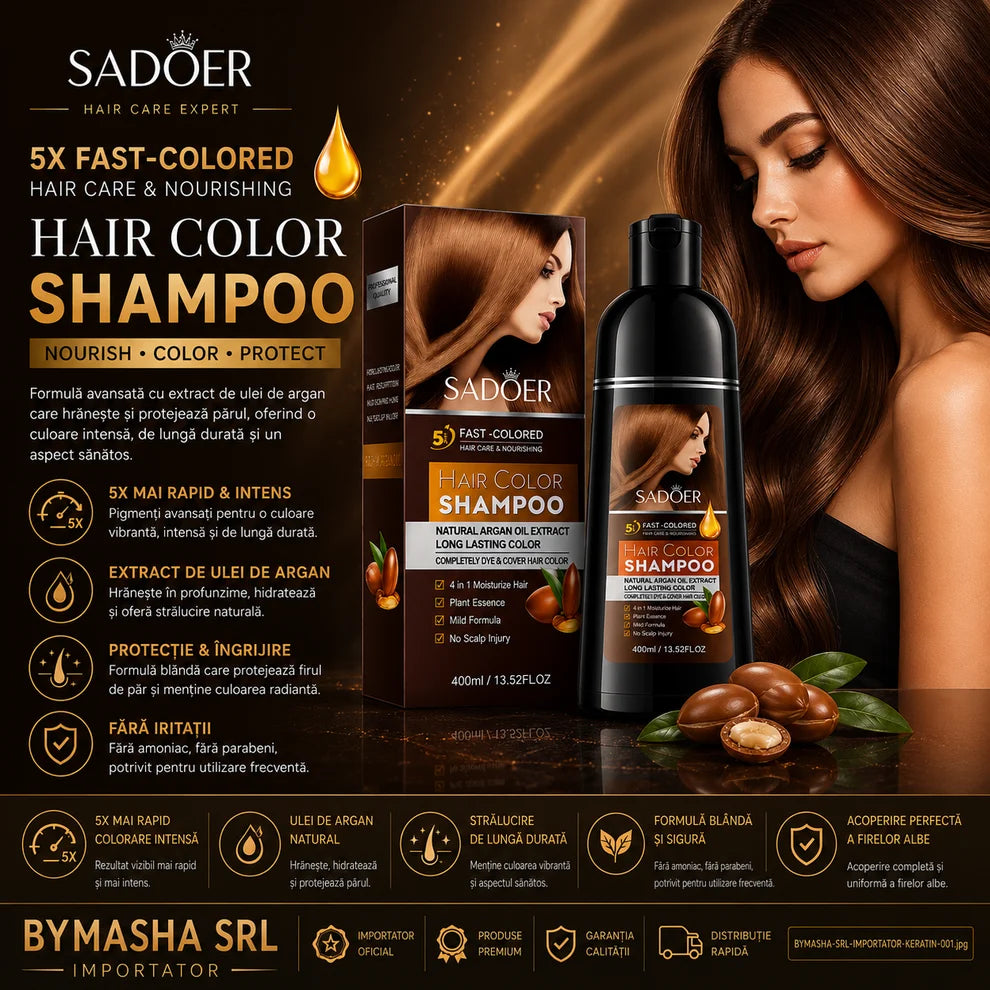 SADOER Hair Color Shampoo maro pentru fire albe cu argan pentru colorarea și îngrijirea părului acasă 