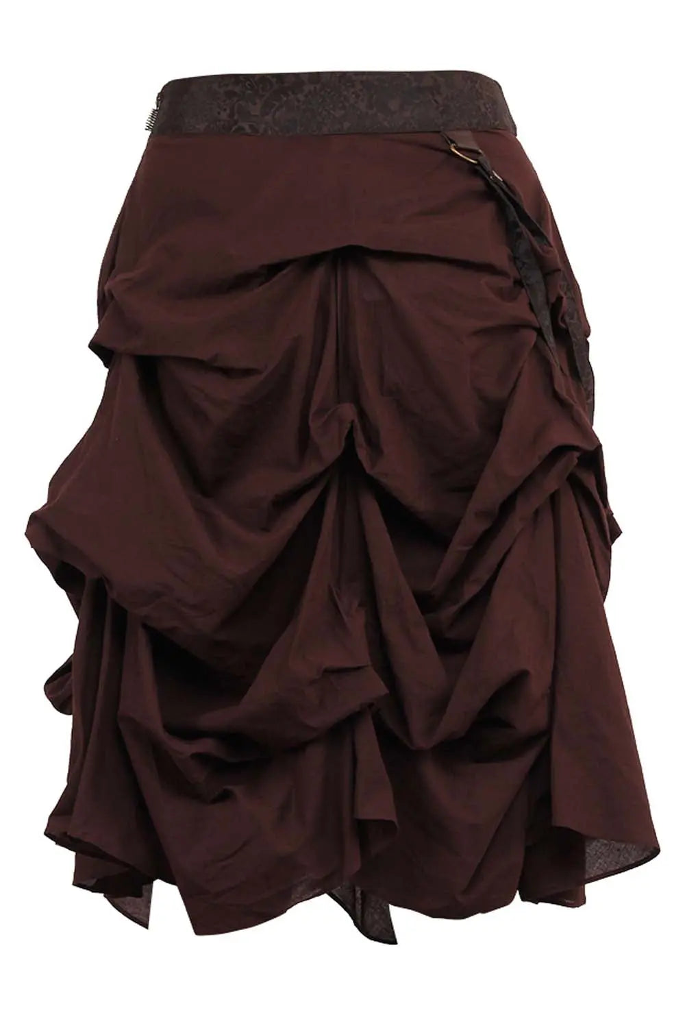 Shana Steampunk Brown Cotton Ruched Skirt – Fustă Ruched din Bumbac cu Talie Decorativă