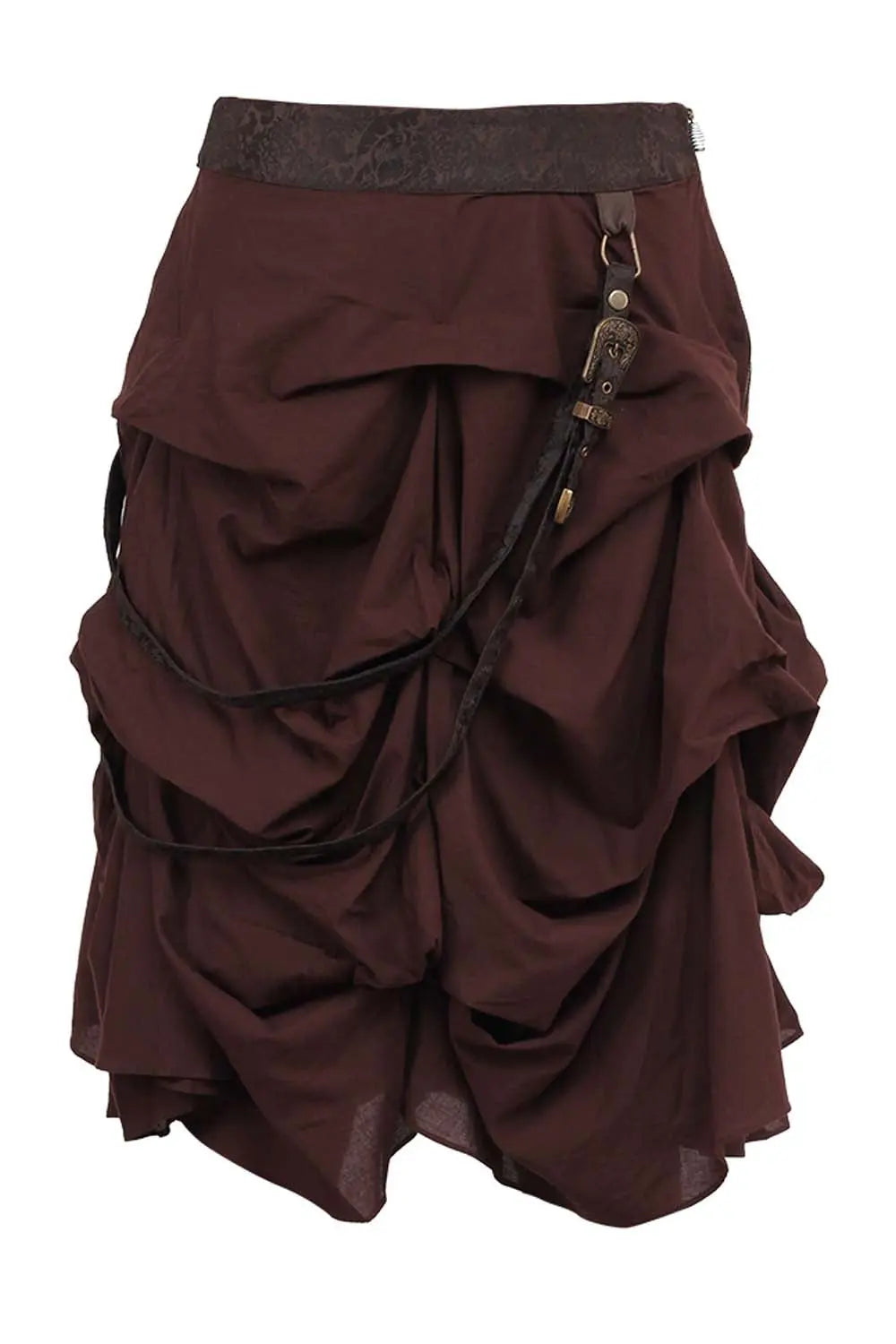 Shana Steampunk Brown Cotton Ruched Skirt – Fustă Ruched din Bumbac cu Talie Decorativă