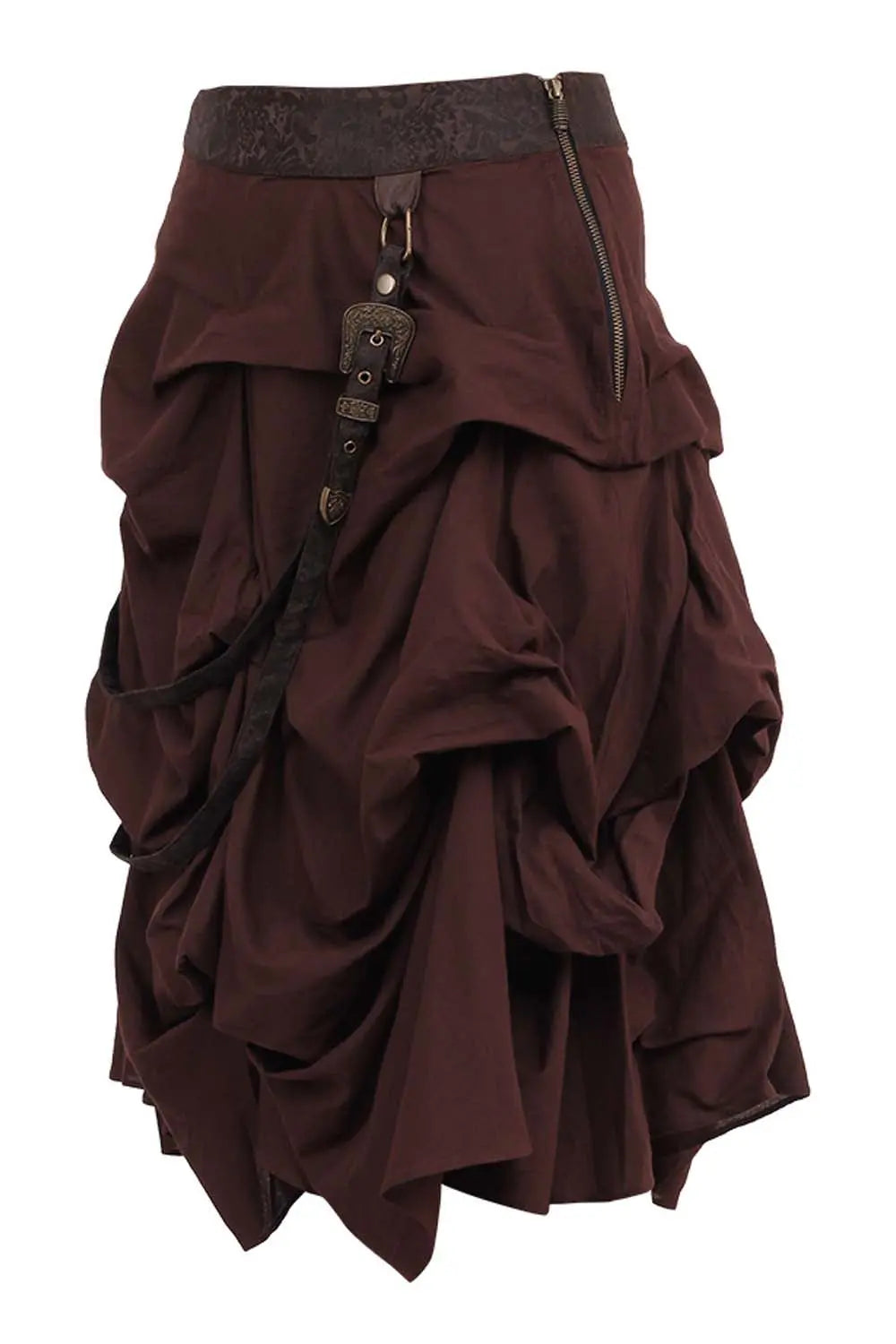 Shana Steampunk Brown Cotton Ruched Skirt – Fustă Ruched din Bumbac cu Talie Decorativă