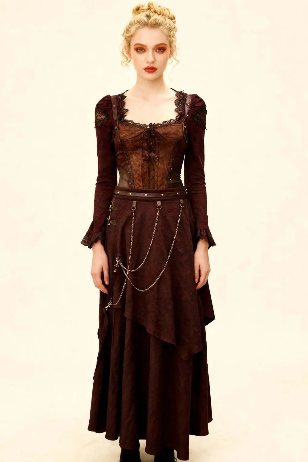Debby Steampunk Cotton Layered Maxi Skirt – Fustă Maxi High-Low din Bumbac