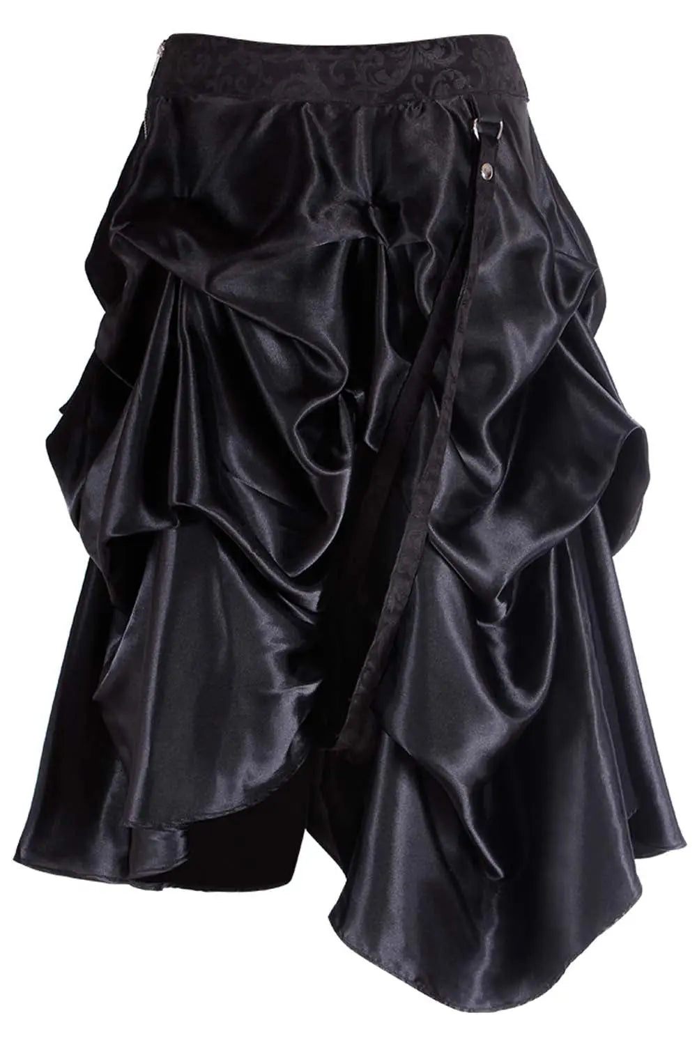 Fustă Steampunk Satin Negru cu Drapaj – Eleganță Victoriană Stil Gothic