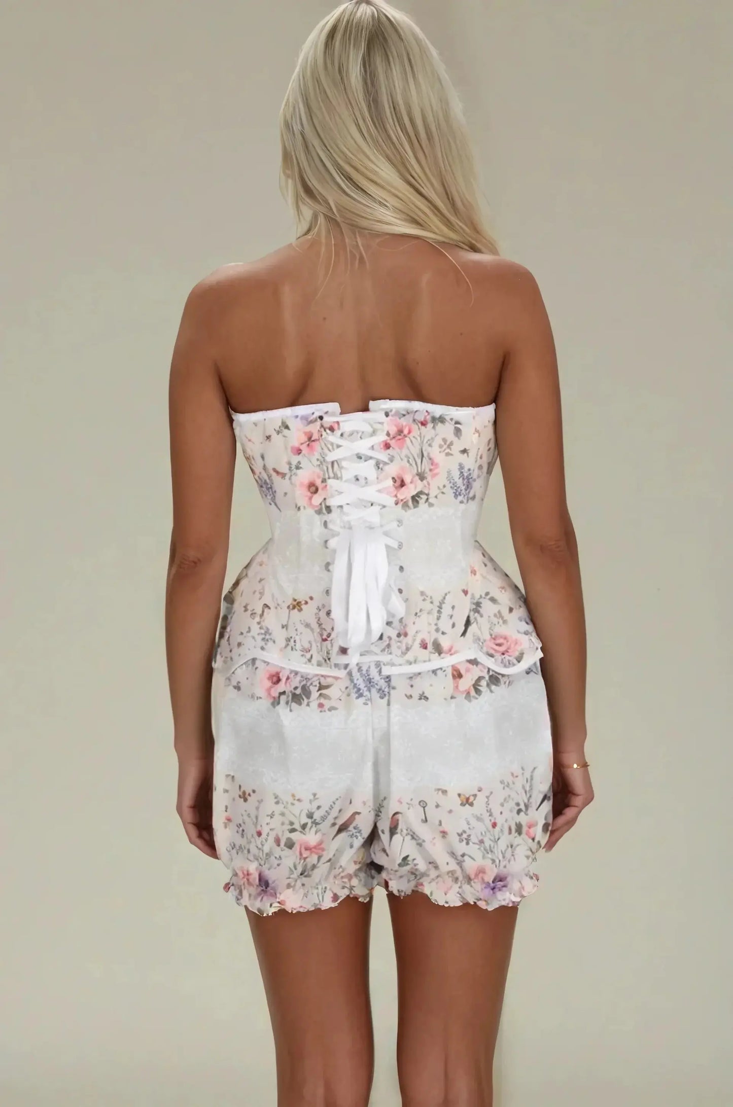 Kimberlynn French Garden Corset și Pantaloni Scurți Bufanți Set