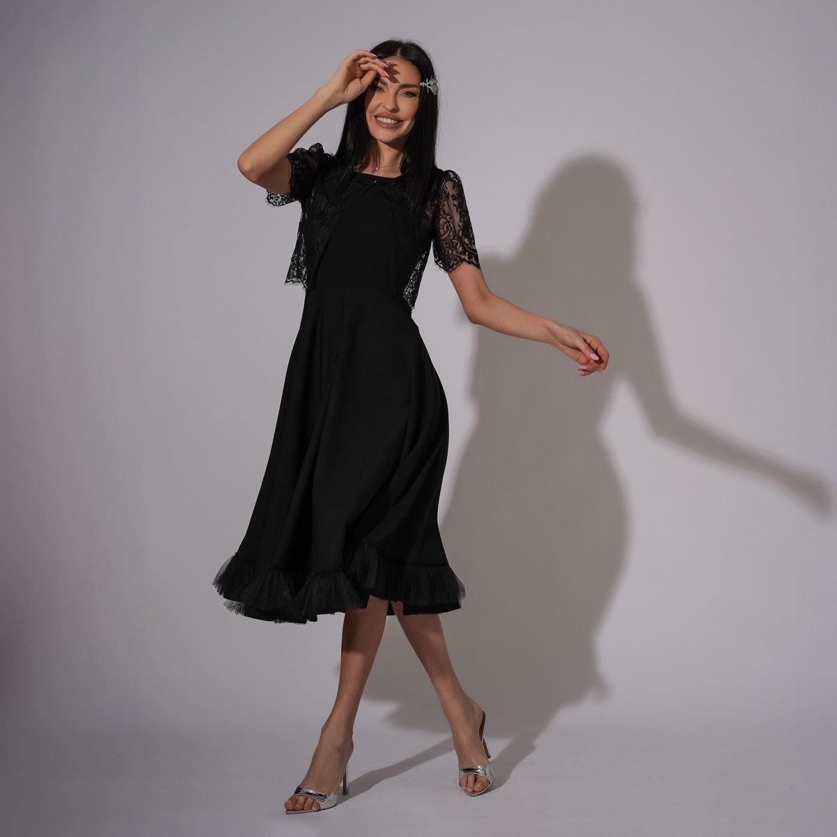 Rochie neagra cu spatele gol si bolero din dantela Martha - Tratamente pentru par Lenjerie sexy