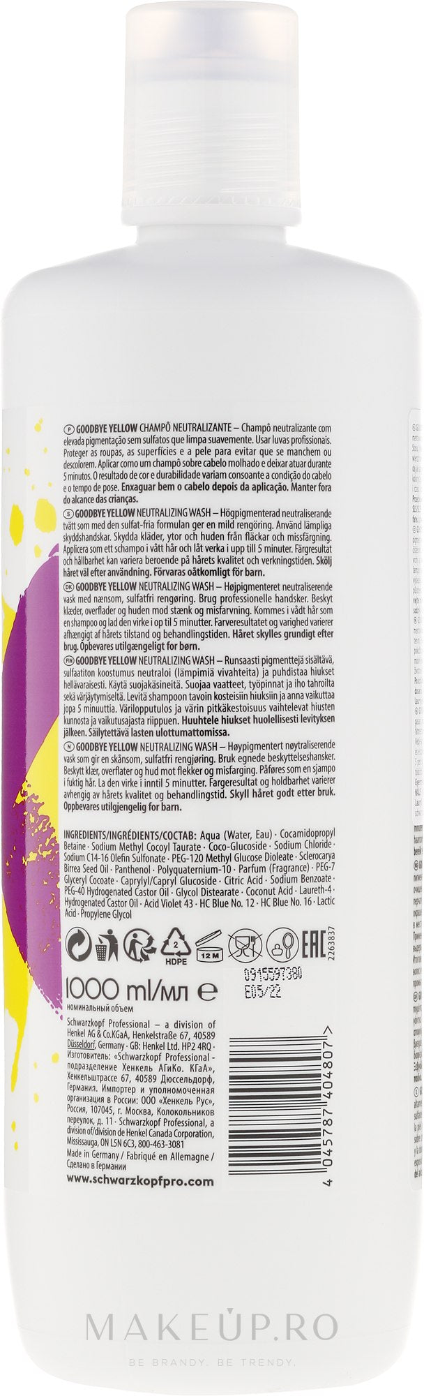 Schwarzkopf Professional Goodbye Yellow șampon anti-galben pentru păr blond