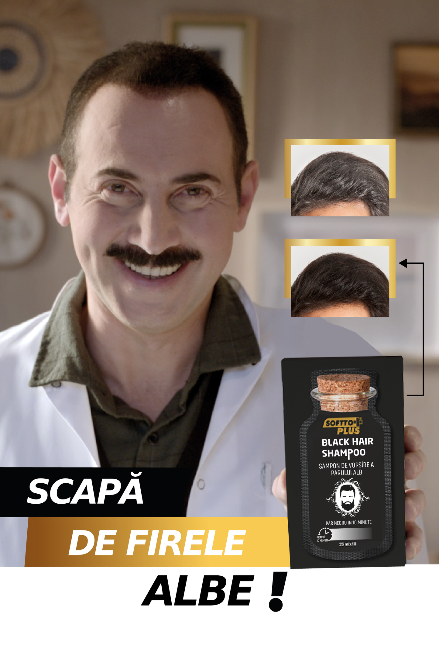 Șampon colorant pentru fire albe – nuanță Negru Închis - 10x25ml