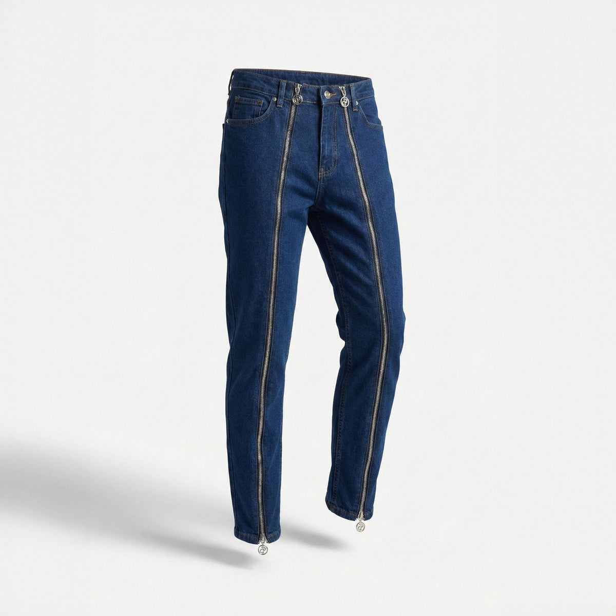 Blugi dama bleumarin din 100% bumbac cu fermoare laterale