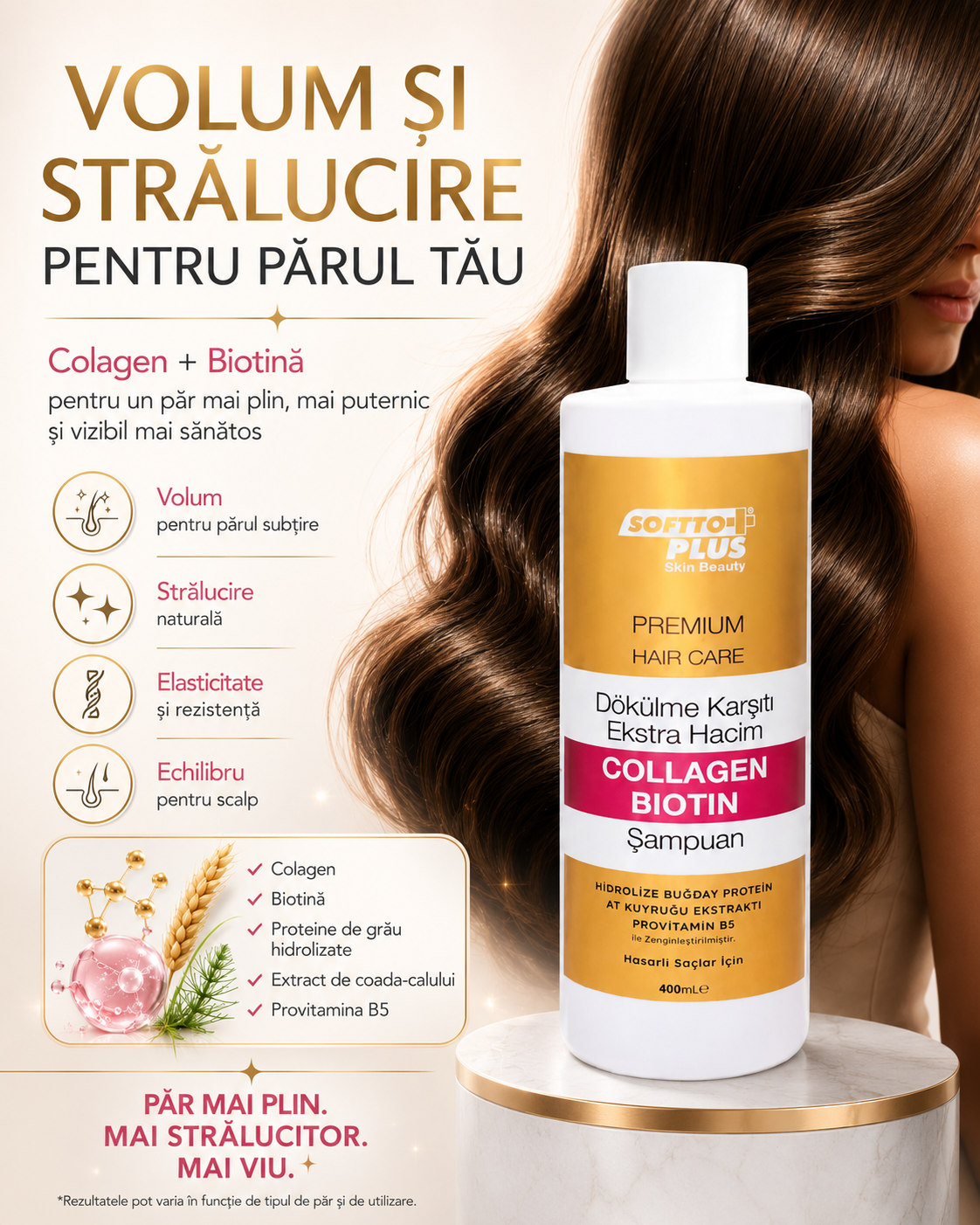 Șampon pentru volum cu proteine de grâu și extract de coada-calului 