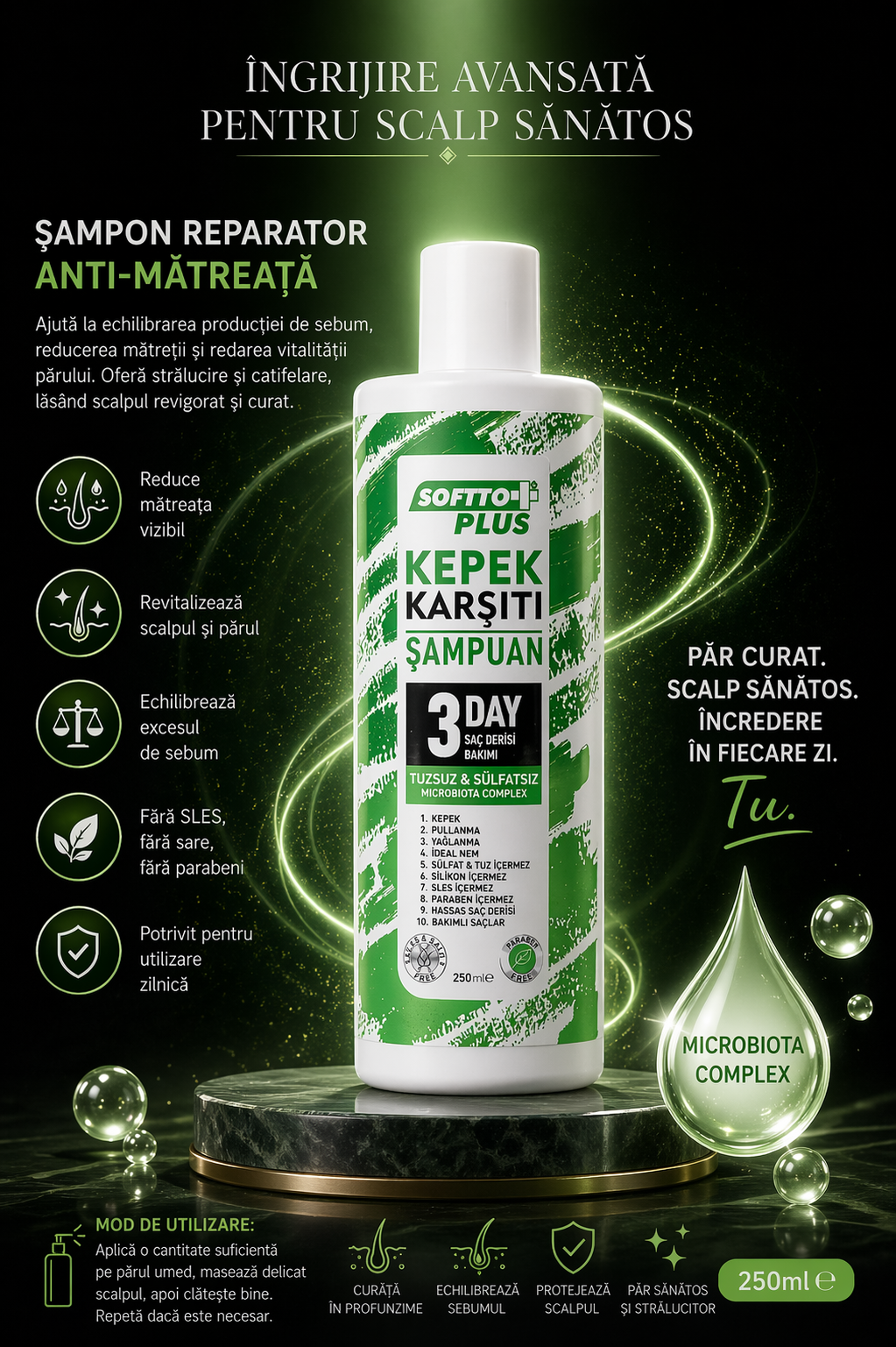 Șampon anti-mătreață fără SLES, sare și parabeni pentru utilizare frecventă