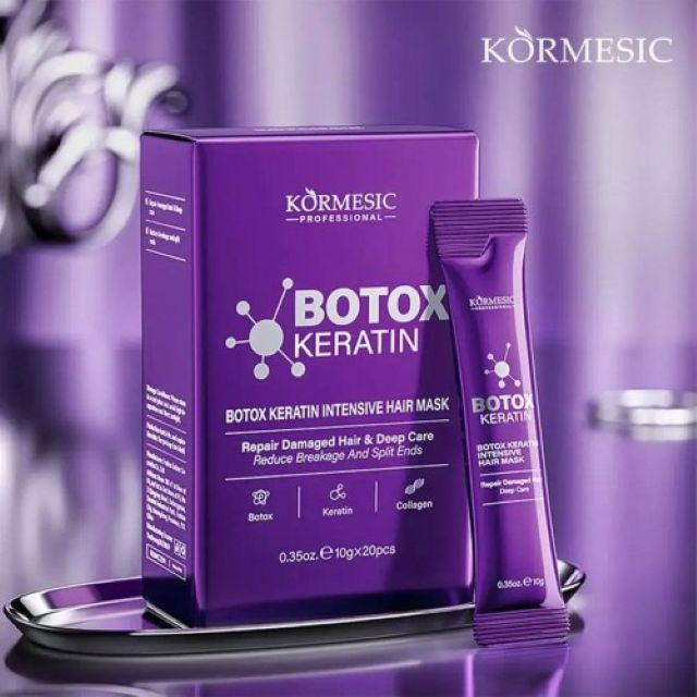 botox pentru par
 intensiv pentru păr Kormesic Professional Botox Keratin – cutie 20 plicuri x 10g, fundal violet